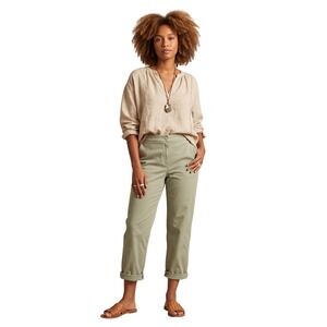 CHICO'S 2 Cropped Stretch Cotton Cuffed Pants Sage Large Granola Minimalist